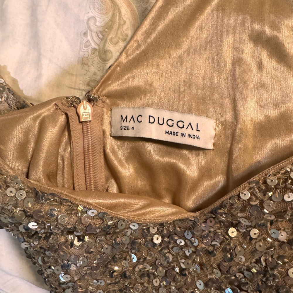 Mac Duggal Champagne Sequin Cocktail Dress